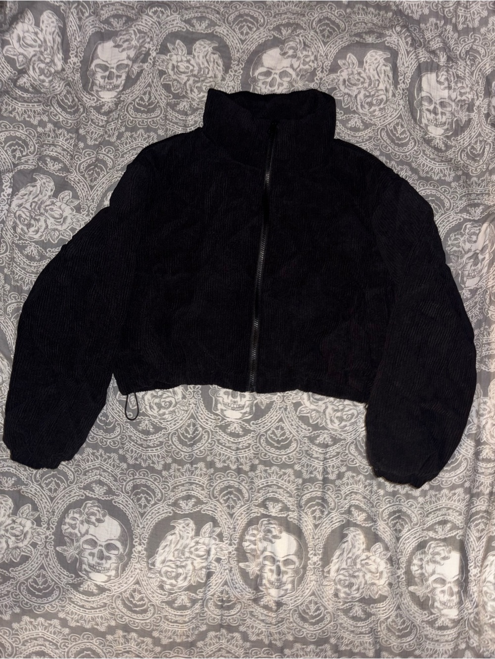 Love Tree Black Cropped Bomber Jacket with High Collar